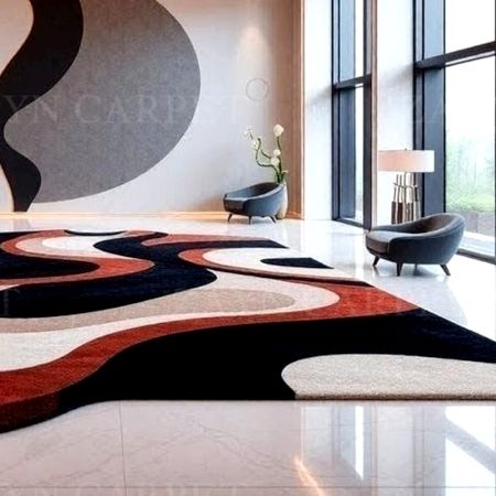 Handcrafted Black Rust Abstract Freeform Area Rug
